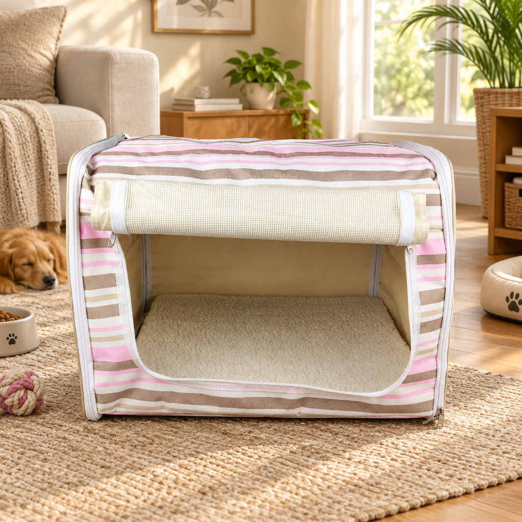 Foldable Striped Dog Crate