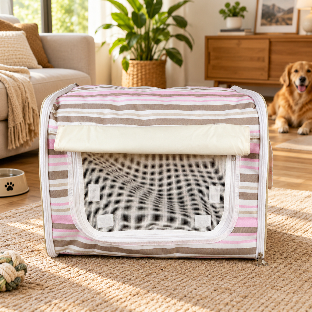 Foldable Striped Dog Crate